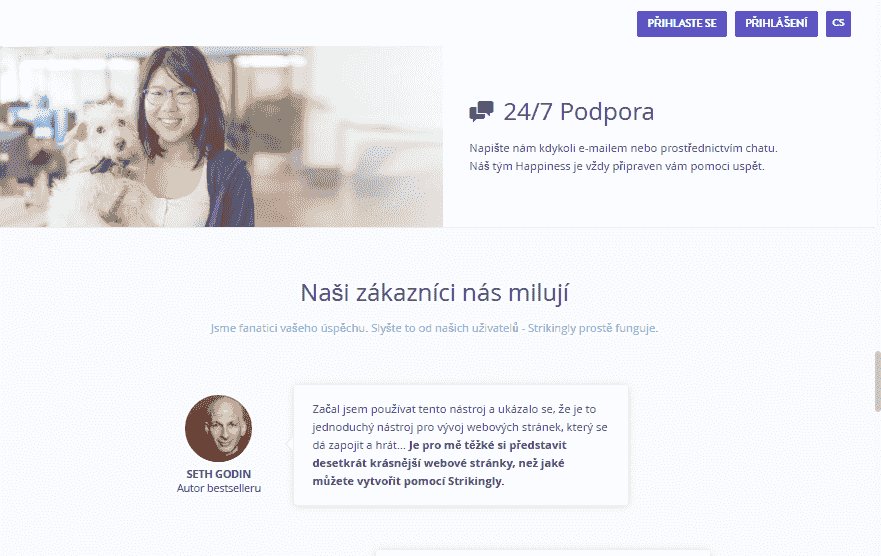 Zákaznická podpora Strikingly a testimonial