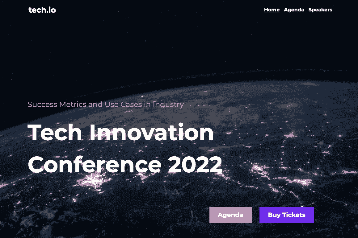 Templat Webinar Tech.Io dari Strikingly