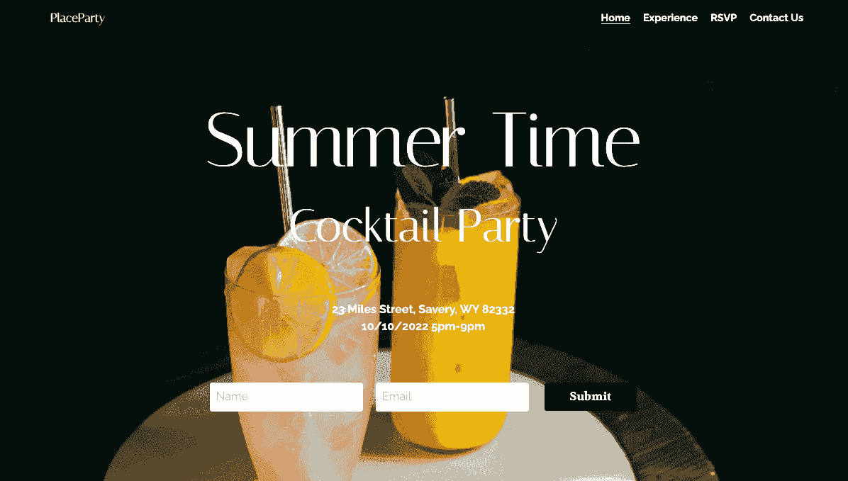 Template Place Party dari Strikingly