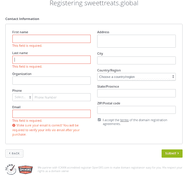 Pilih Nama Domain dengan Strikingly - Lengkapi detail pendaftaran
