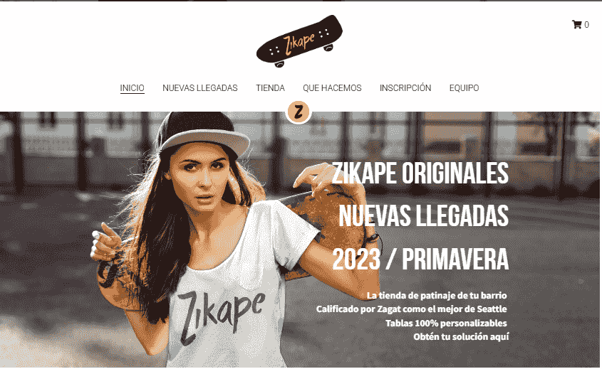Plantilla de tienda online ZIkape de Strikingly