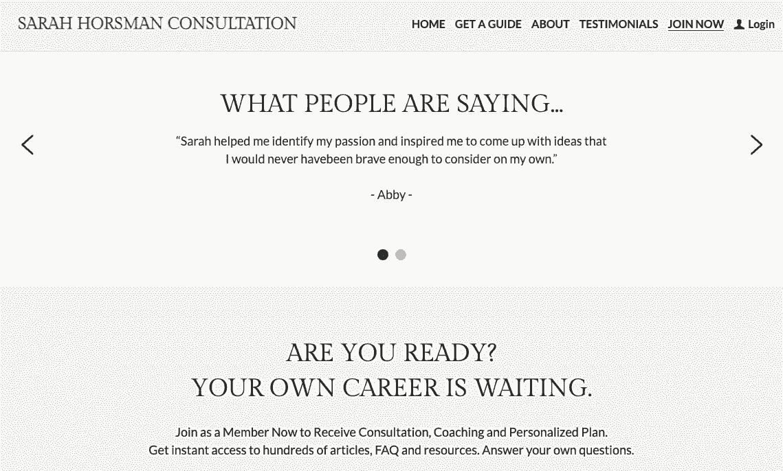 Plantilla de coach de startups de Strikingly