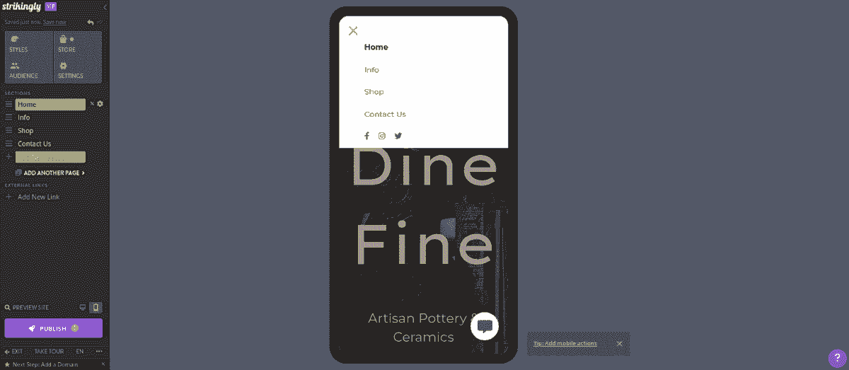 Bagaimana Strikingly Dapat Membantu Strategi Mobile Untuk Bisnis Anda - Menu Navigasi Mobile