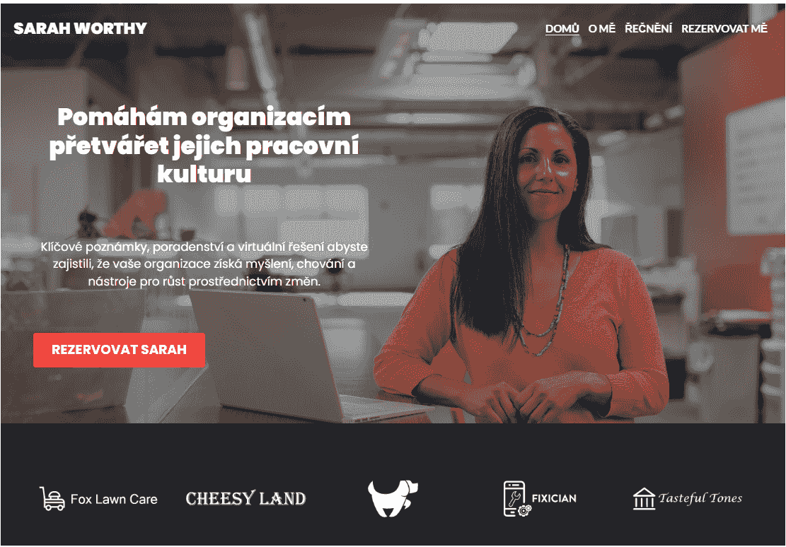 Šablona pro manažerské poradenství Sarah Worthy od Strikingly