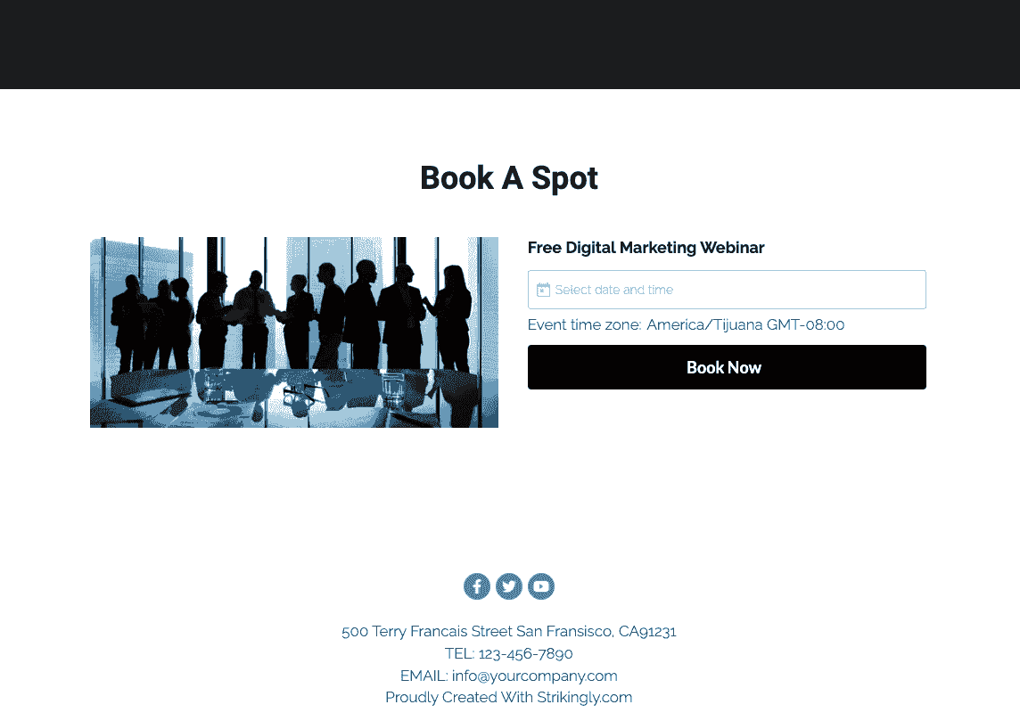 Template Webinar dari Strikingly