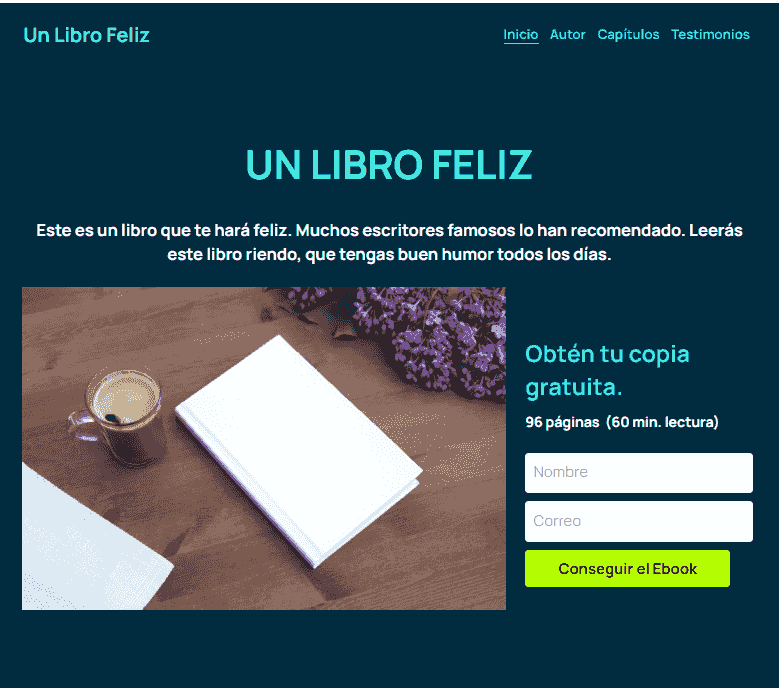 Plantilla de libro feliz de Strikingly