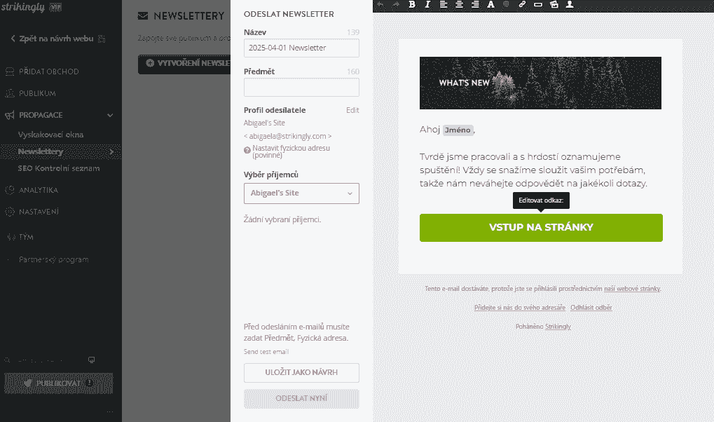 Personalizovaný marketing se Strikingly - integrace e-mailového marketingu