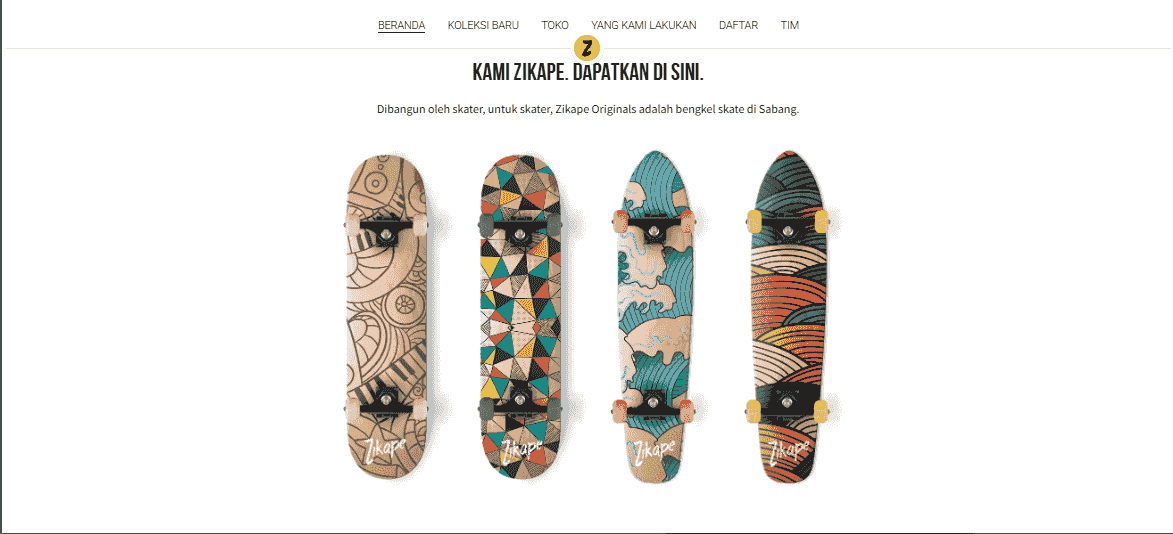 Template Toko Online Zikape dari Strikingly