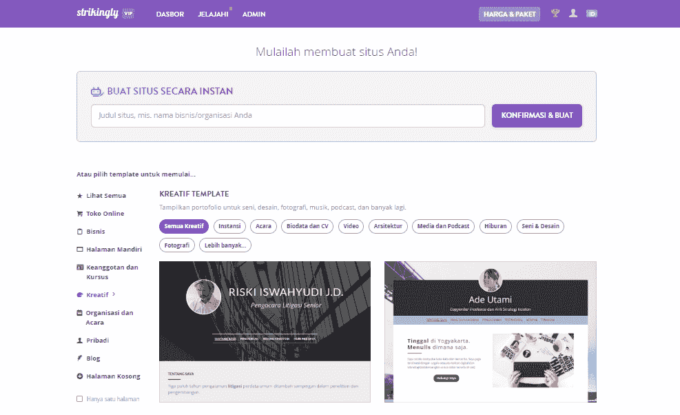 Cara Menjual Musik Secara Online Dengan Strikingly - Pilih template yang sesuai dengan gaya musik Anda