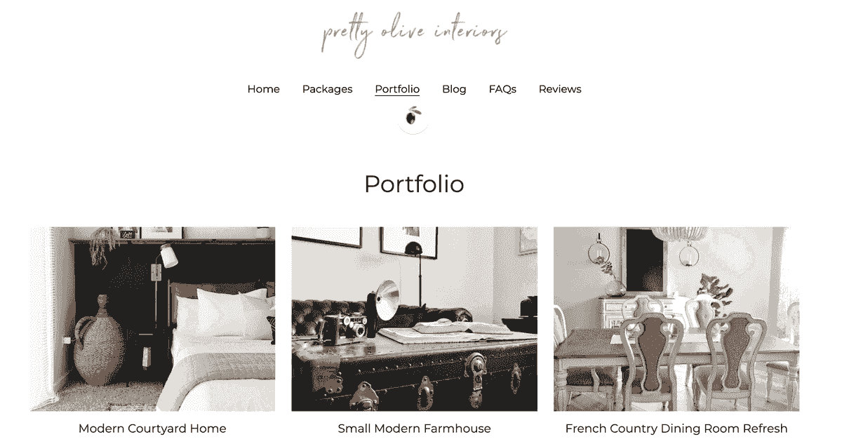 Sitio web de diseño de interiores Pretty Olive