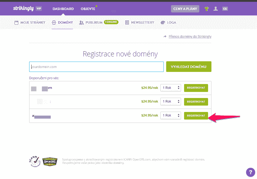 Vyberte si doménové jméno se Strikingly - Vyberte si svou perfektní doménu