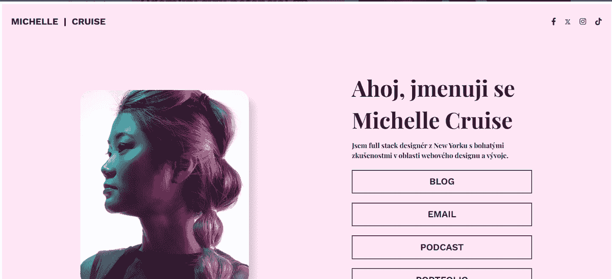 Šablona webových stránek Michelle Cruise z Strikingly