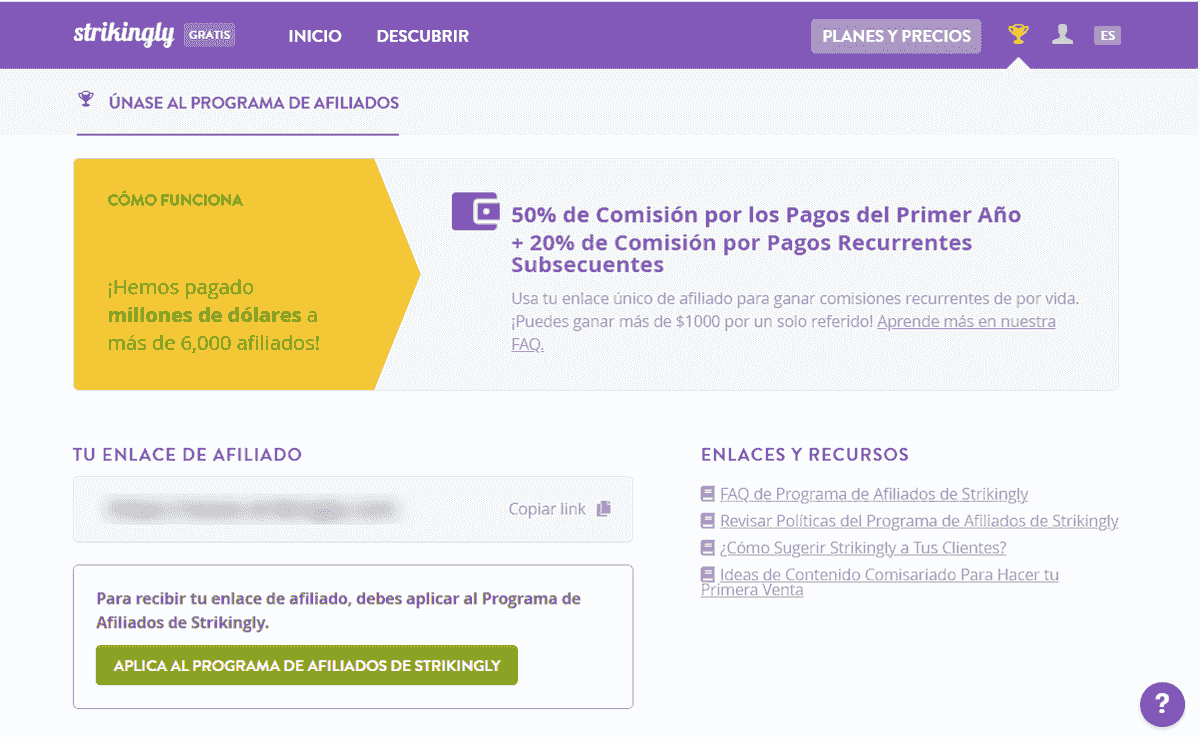 Programa de afiliados de Strikingly