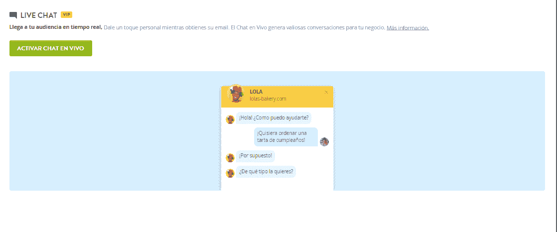 Función de Live Chat de Strikingly