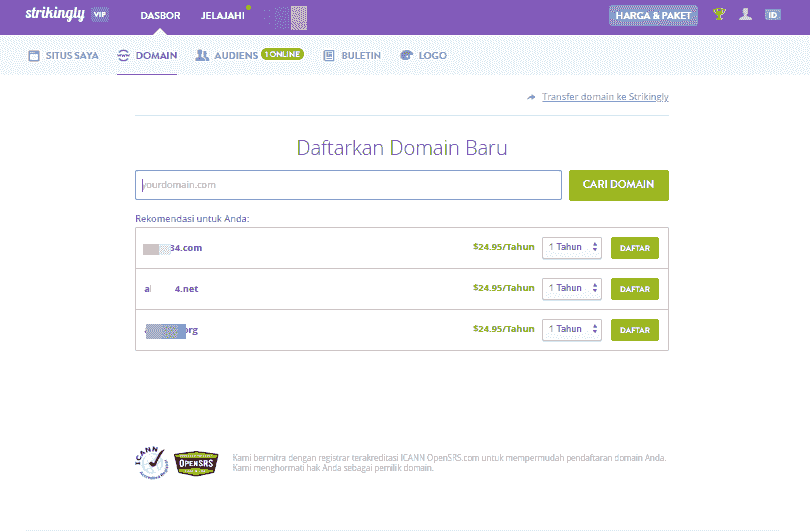 Pilih Nama Domain dengan Strikingly - Masukkan nama yang diinginkan