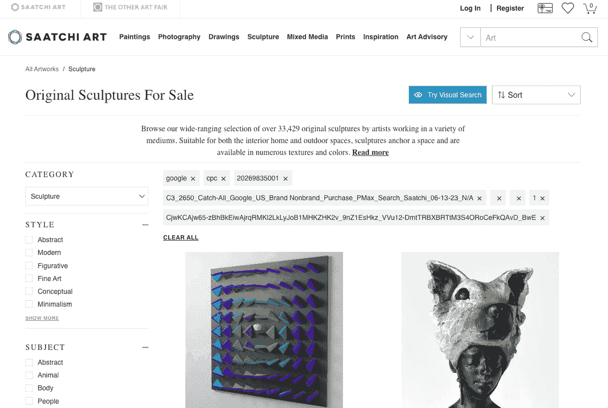 Galería del sitio web de Saatchi Art