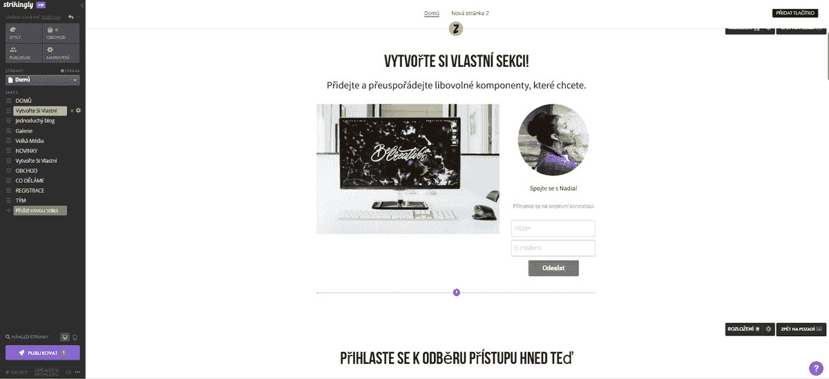 Pozoruhodně editor s funkcí Vytvořte si vlastní sekci