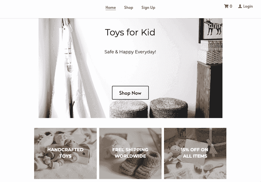 Plantilla de tienda online de juguetes pequeños de Strikingly
