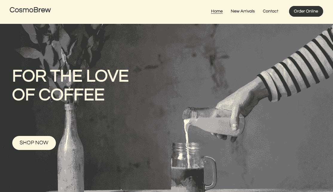Plantilla de tienda online CosmoBrew de Strikingly