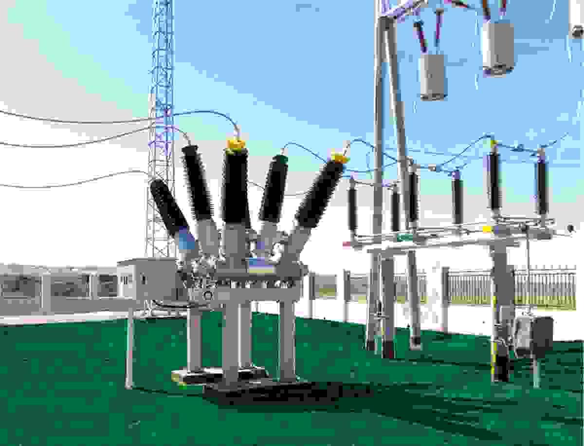 High-voltage circuit breaker in an outdoor substation High-voltage circuit breaker in an outdoor substation