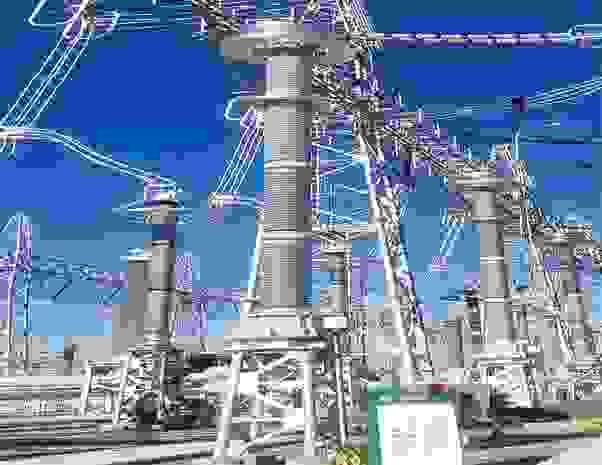 High-voltage instrument transformers in a substation High-voltage instrument transformers in a substation