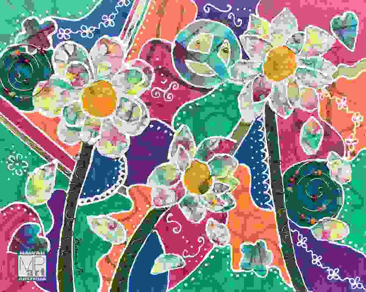 heliconia mixed media painting