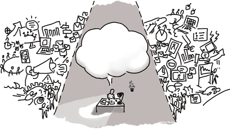 Ilustración de varias personas interactuando y colaborando alrededor de un tablero y una presentación, simbolizando la construcción de un nuevo lenguaje compartido, la narración y la movilización de equipos. Ilustración de varias personas interactuando y colaborando alrededor de un tablero y una presentación, simbolizando la construcción de un nuevo lenguaje compartido, la narración y la movilización de equipos.