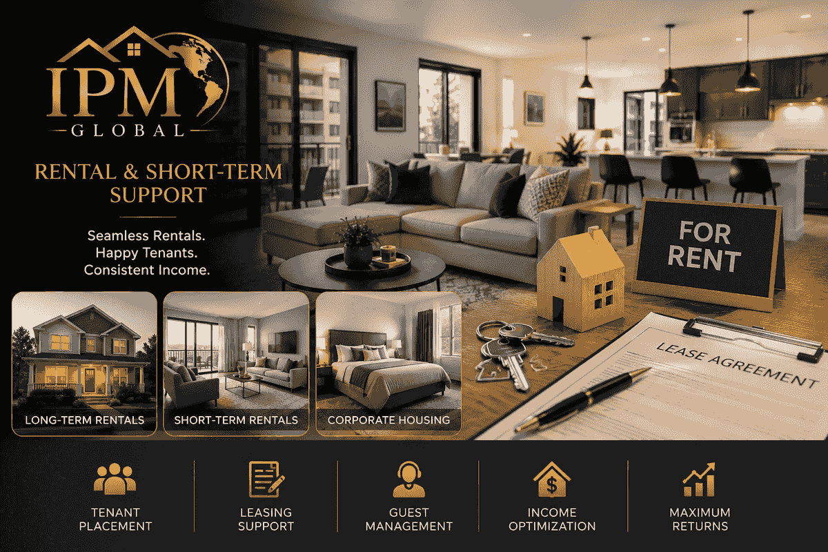 From coordinating long-term rentals to supporting short-term rental operations, IPMGlobal facilitates seamless tenant placement, leasing, and guest management. Our team ensures your rental properties generate consistent income with minimal hassle. Rental & Short-Term Support Our Services IPMGlobal provides property ownership, property management support, rental housing coordination, short term rental support, event venue rental, and logistics services across Mississippi. IPMGlobal does not present itself as a real estate brokerage unless separately disclosed and verified. From coordinating long-term rentals to supporting short-term rental operations, IPMGlobal facilitates seamless tenant placement, leasing, and guest management. Our team ensures your rental properties generate consistent income with minimal hassle. Rental & Short-Term Support Our Services IPMGlobal provides property ownership, property management support, rental housing coordination, short term rental support, event venue rental, and logistics services across Mississippi. IPMGlobal does not present itself as a real estate brokerage unless separately disclosed and verified.