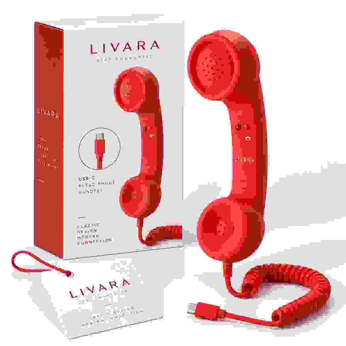 Retro phone handset with custom logo, private label packaging and branded retail presentation Retro phone handset with custom logo, private label packaging and branded retail presentation