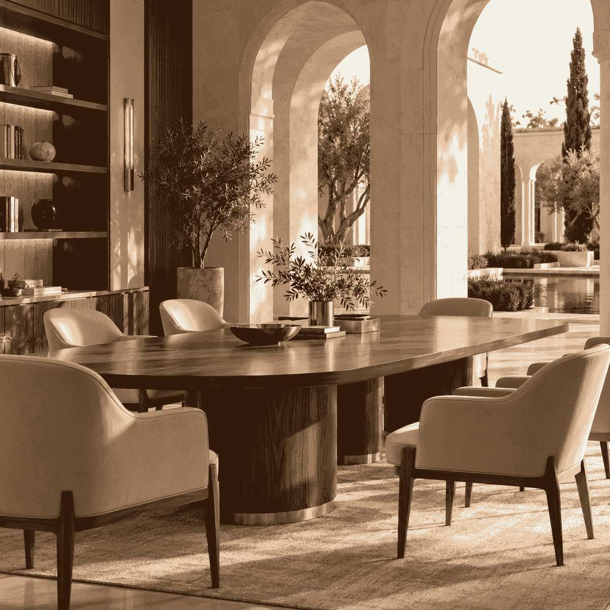 Illustrative heritage-inspired meeting room — royal and family investment groups. Illustrative heritage-inspired meeting room — royal and family investment groups.