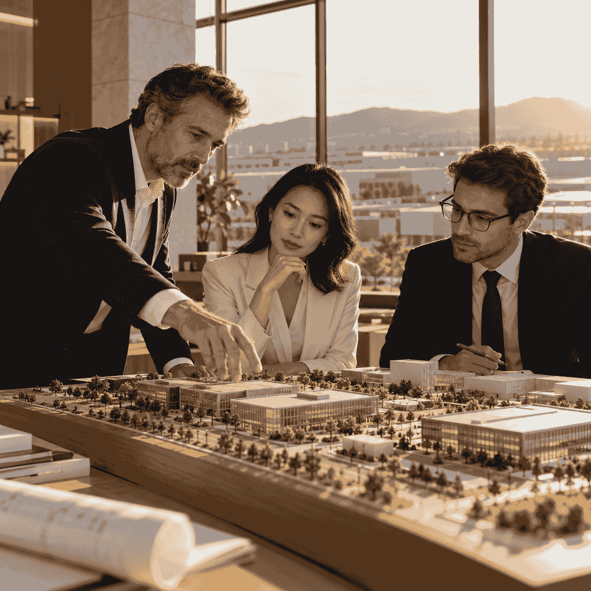 Illustrative project team reviewing a site model — practical coordination and specialist support. Illustrative project team reviewing a site model — practical coordination and specialist support.