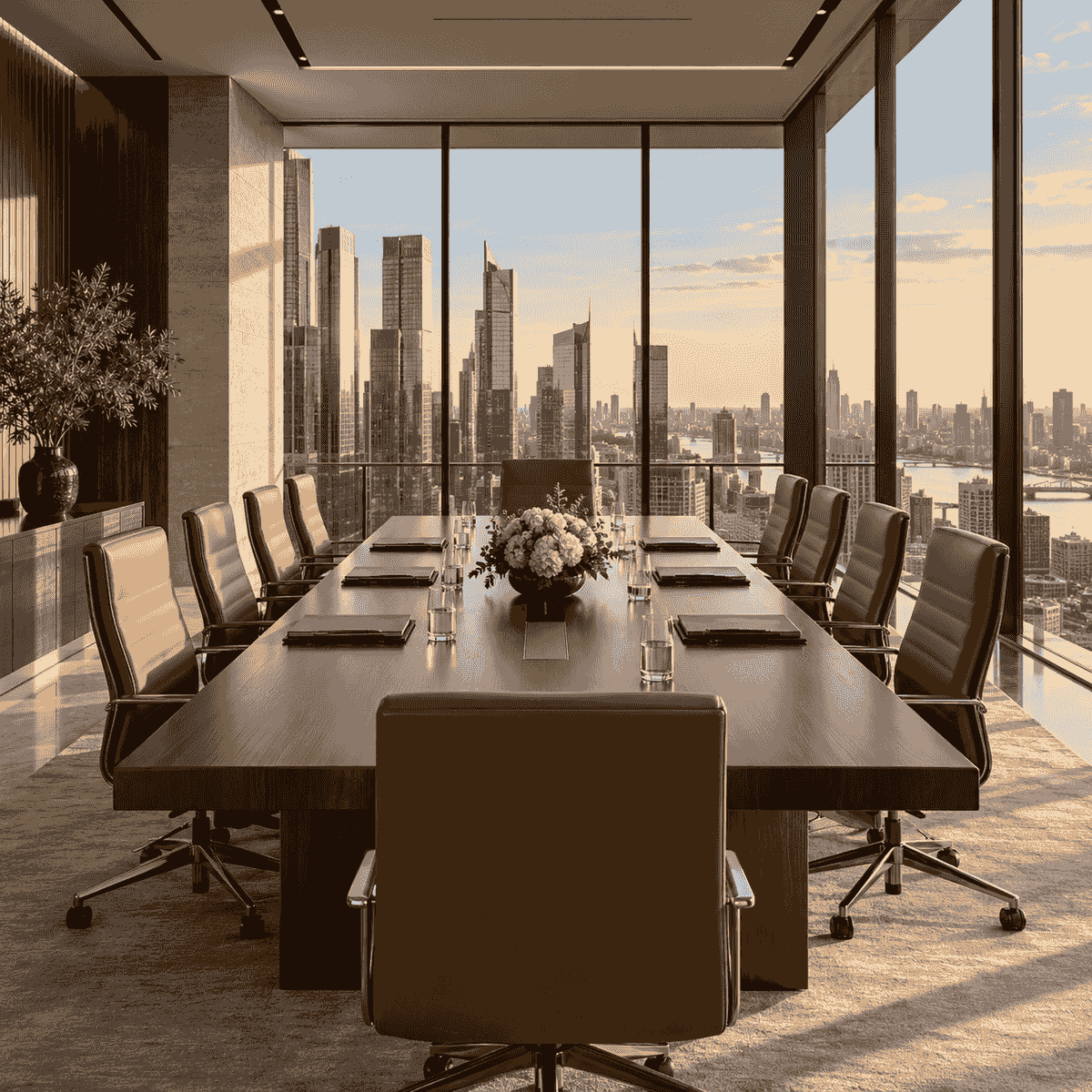 Illustrative financial district boardroom — funds and institutional investors. Illustrative financial district boardroom — funds and institutional investors.
