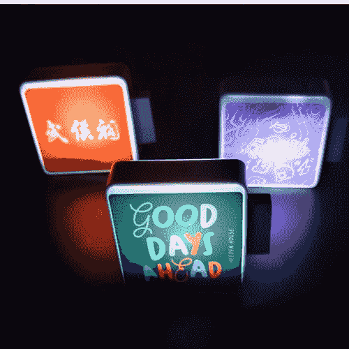 Glowing LED sign fridge magnet illuminated in the dark Glowing LED sign fridge magnet illuminated in the dark