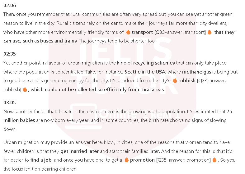 Reasons for and against urban migration: Đề thi IELTS LISTENING (actual test)