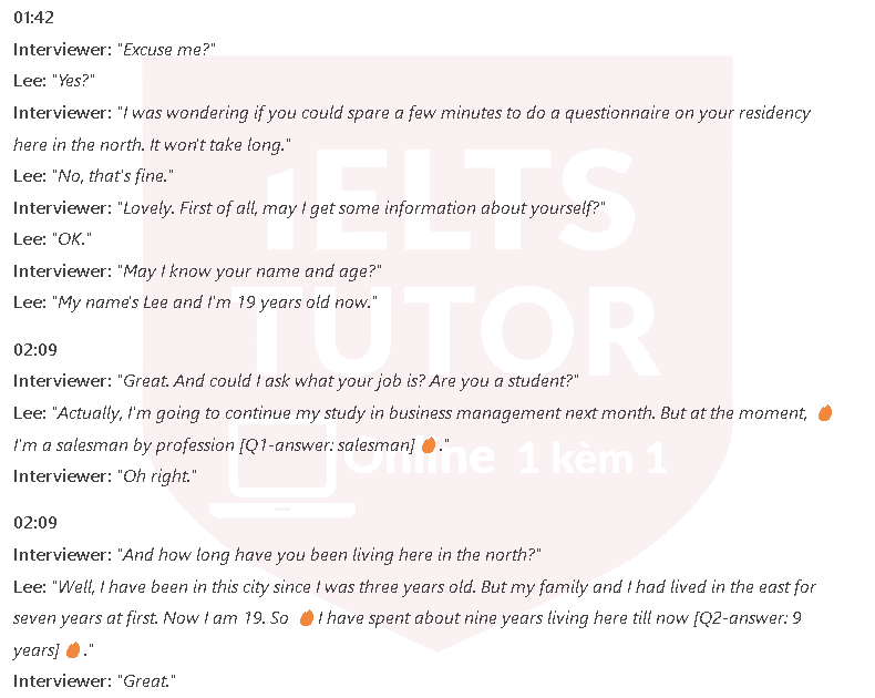 A Residence Survey: Đề thi IELTS LISTENING (actual test)