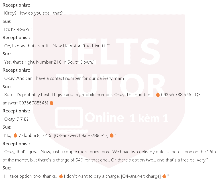 KT Furniture customer order form: Đề thi IELTS LISTENING (practice test)