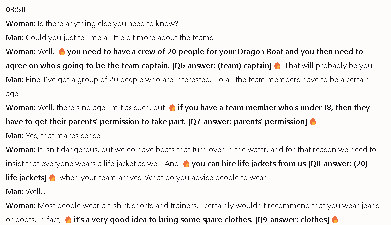 Type of event – Dragon Boat Race: Đề thi IELTS LISTENING (actual test)