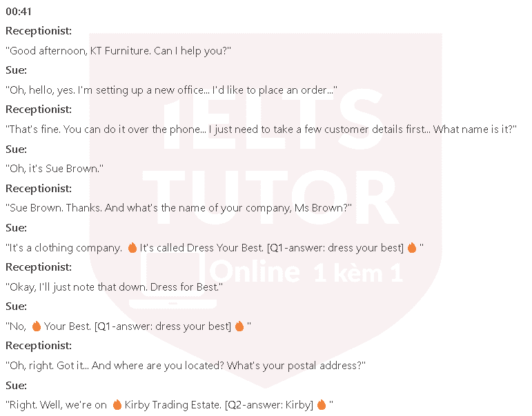 KT Furniture customer order form: Đề thi IELTS LISTENING (practice test)