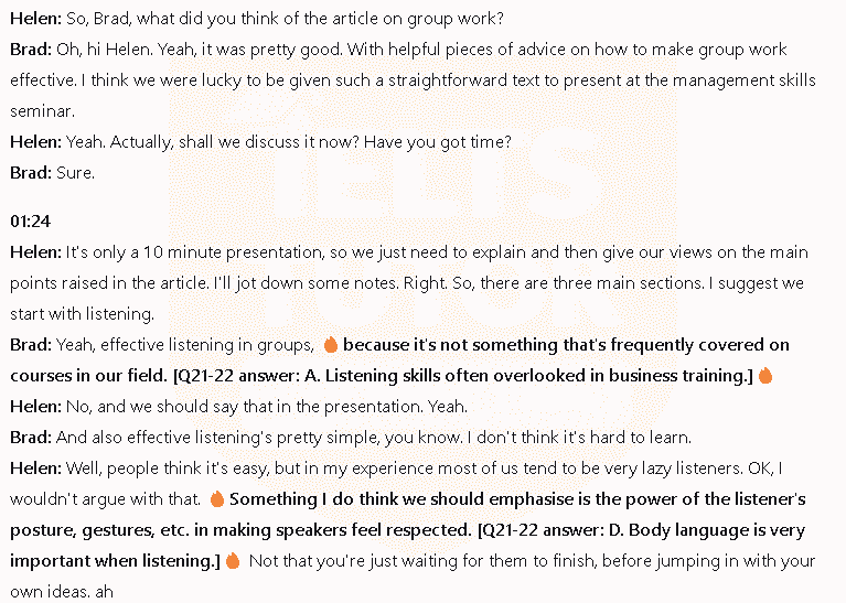 What TWO things do Brad and Helen agree to say about listening in groups?: Đề thi IELTS LISTENING (actual test)