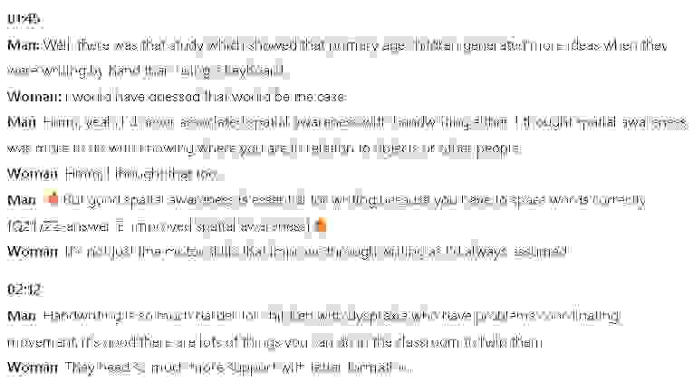 Which TWO benefits for children of learning to write did both students find surprising?: Đề thi IELTS LISTENING (practice test)