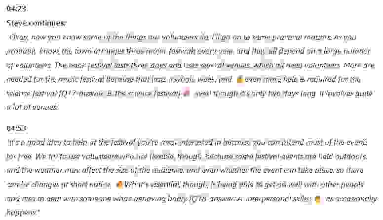 What is the role of the volunteers in each of the following activities?: Đề thi IELTS LISTENING (practice test)