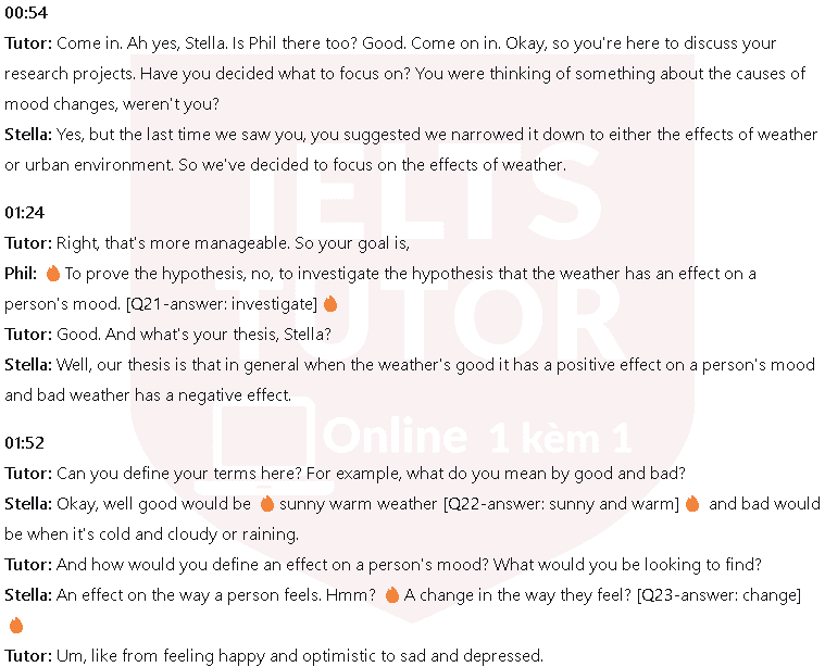 Effects of weather on mood: Đề thi IELTS LISTENING (actual test)