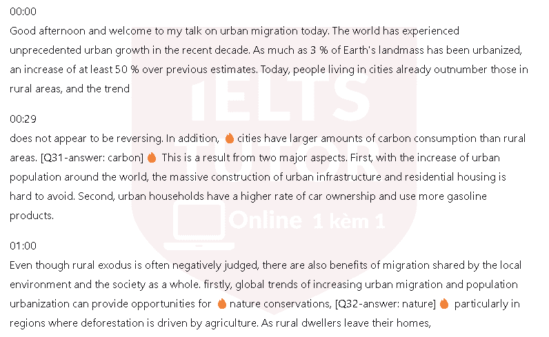 Urban migration discussion: Đề thi IELTS LISTENING (actual test)