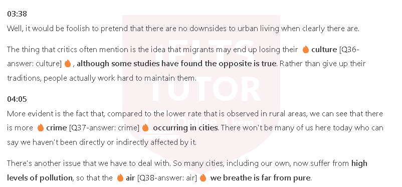 Reasons for and against urban migration: Đề thi IELTS LISTENING (actual test)