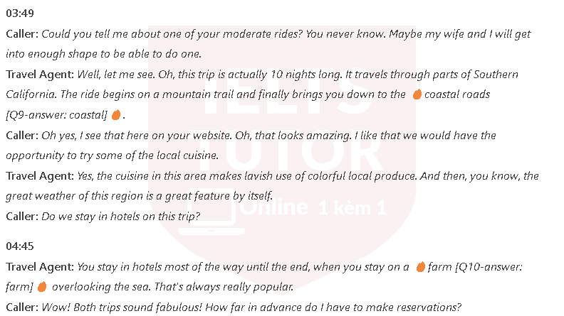Get Away Tours: Đề thi IELTS LISTENING (actual test)
