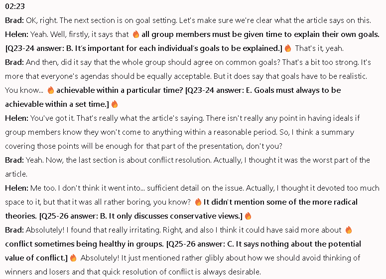 What TWO things do Brad and Helen agree to say about listening in groups?: Đề thi IELTS LISTENING (actual test)