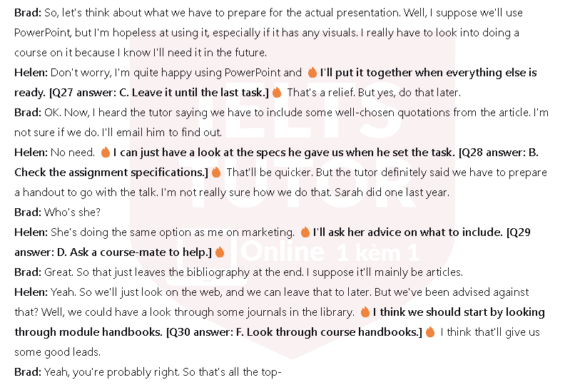 What TWO things do Brad and Helen agree to say about listening in groups?: Đề thi IELTS LISTENING (actual test)