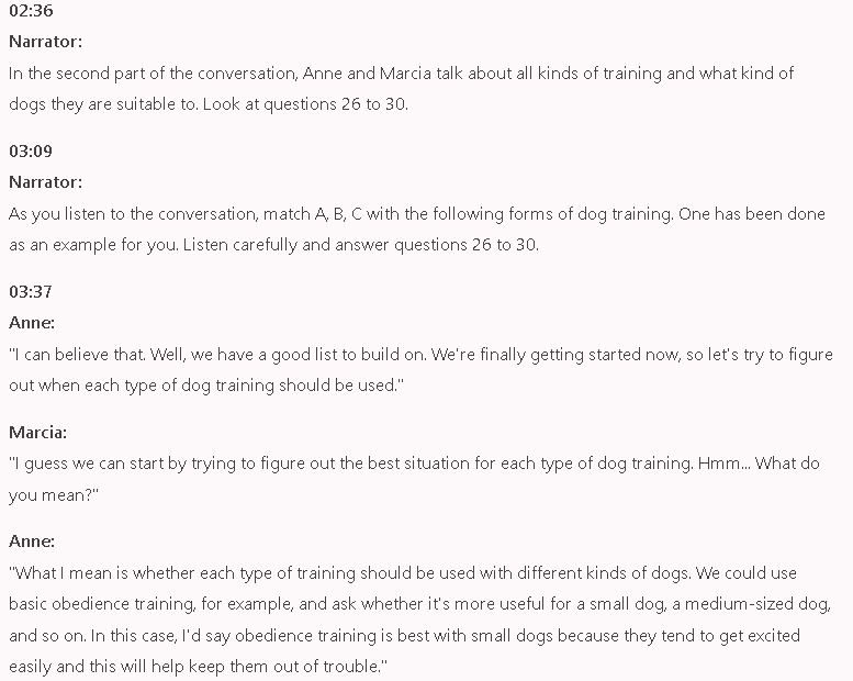 According to the speaker for which dogs are the following kinds of training most useful?: Đề thi IELTS LISTENING (practice test)