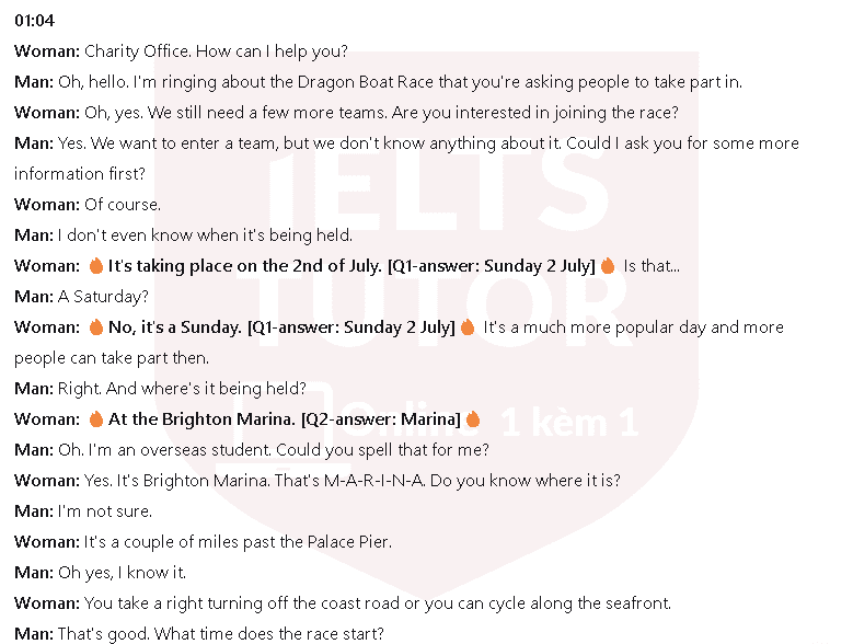 Type of event – Dragon Boat Race: Đề thi IELTS LISTENING (actual test)