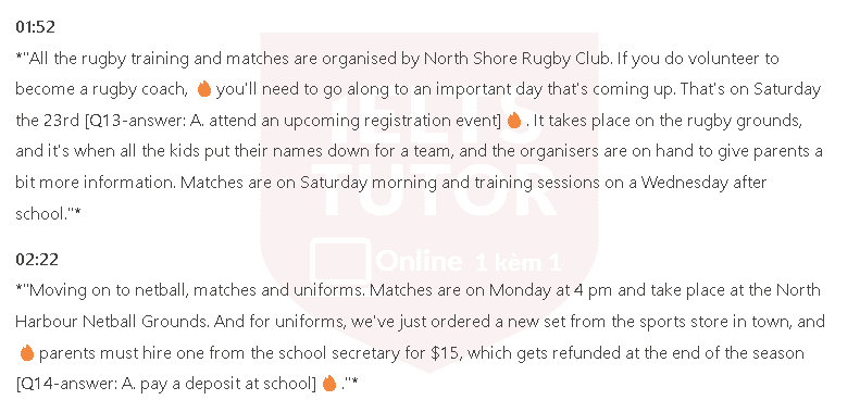 Sports Information for Parents: Đề thi IELTS LISTENING (actual test)